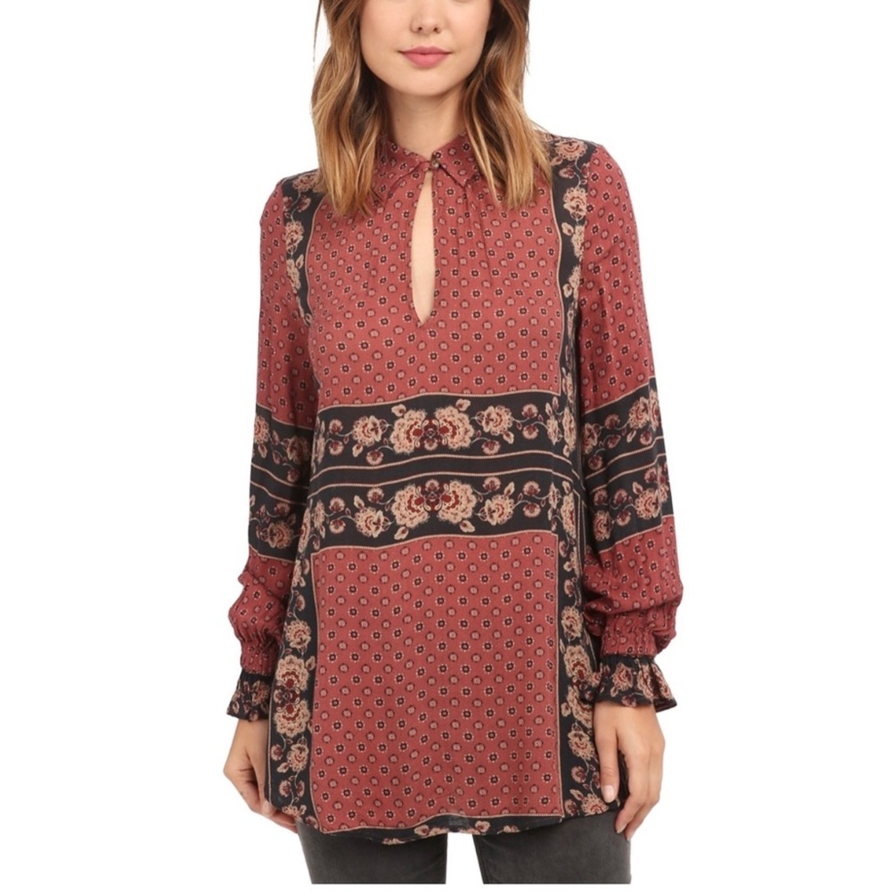 Free People Dobby Changing Times Tunic Brick Comb Size XS